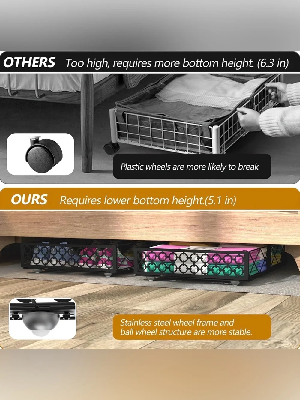 Black Decorative Metal Drawer Organizer Tray for Home Storage